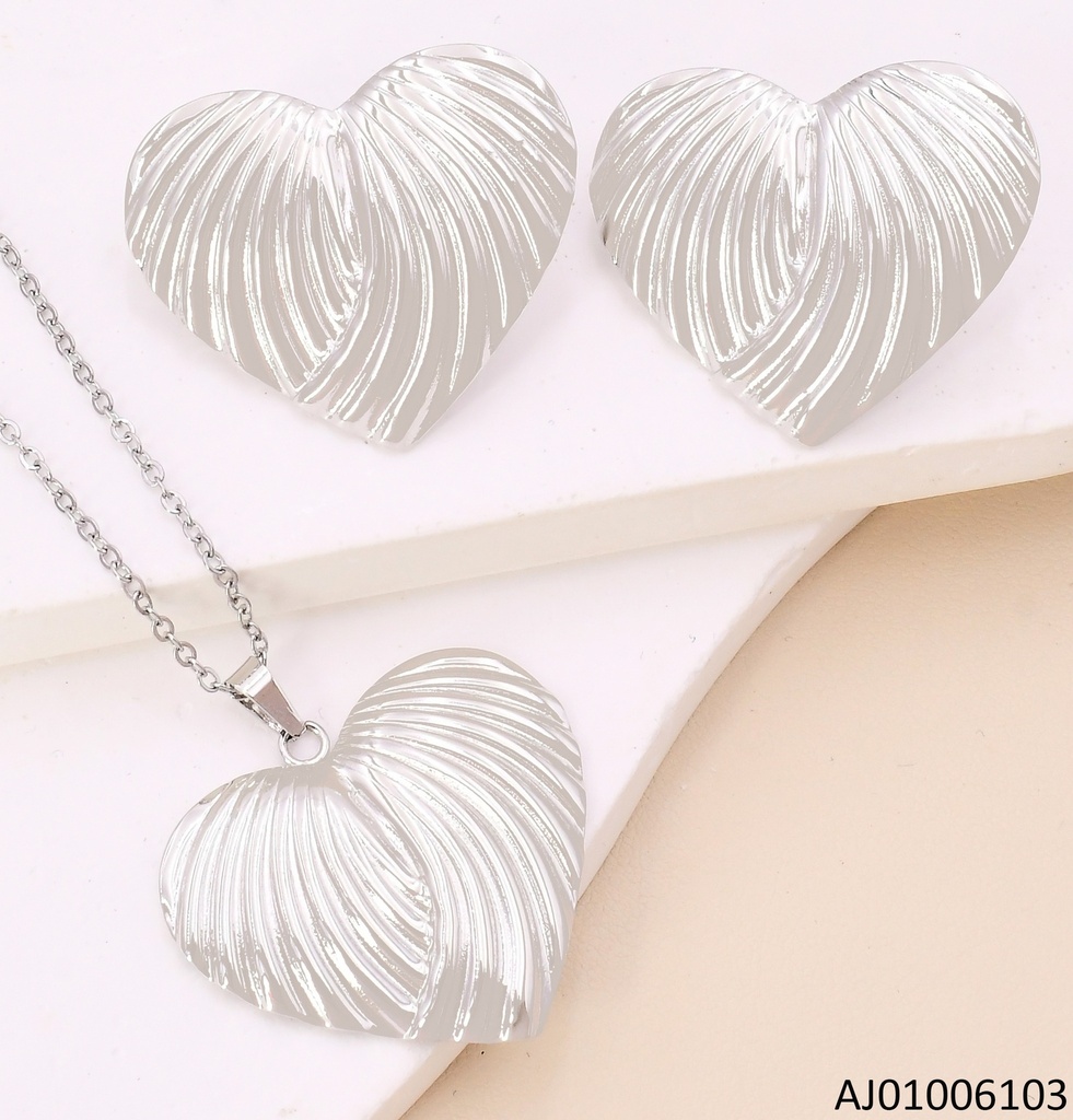 SET PLATEADO CORAZON RAYADO 7382-312