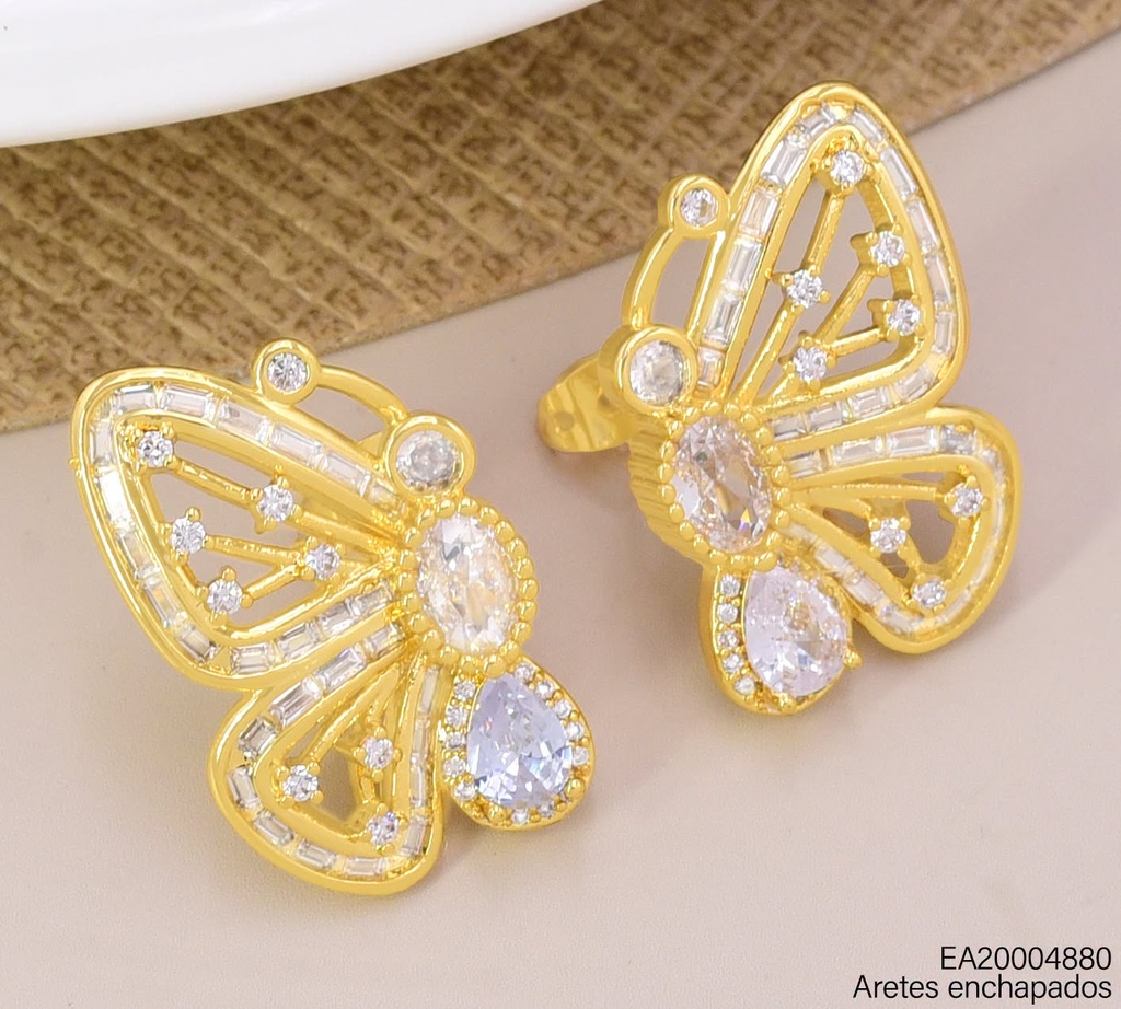 ARETES DOR MARIPOSA VISTA LATERAL CALADA ZIRC OVALADAS EE5088-268