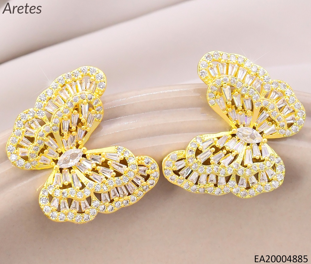 ARETES DOR MARIPOSA DOBLE ALAS / ZIRC. RECTANGULARES EE5084-268
