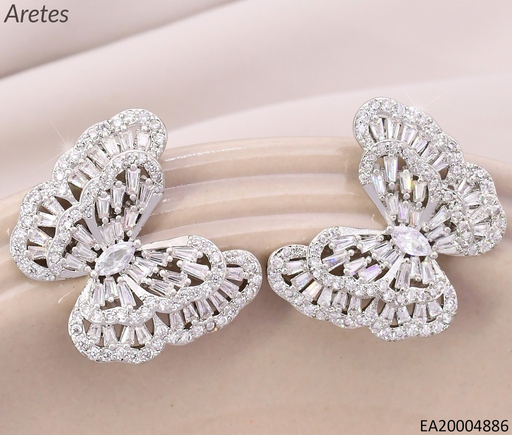 ARETES PLAT  MARIPOSA DOBLE ALAS / ZIRC. RECTANGULARES EE5085-268