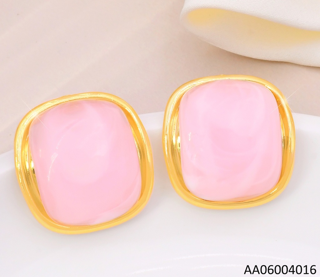 ARETES CUADRO ROSADO / BORDE DORADO EA1325-416