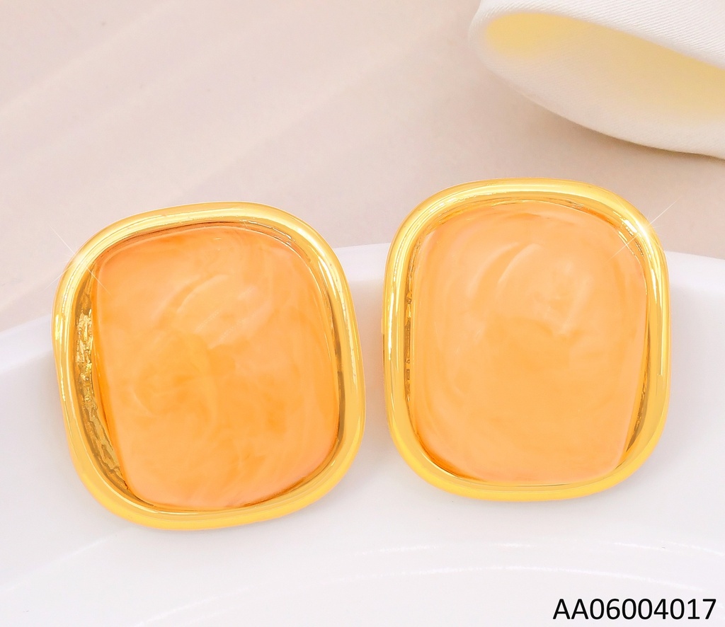 ARETES CUADRO NARANJA  / BORDE DORADO EA1295-416
