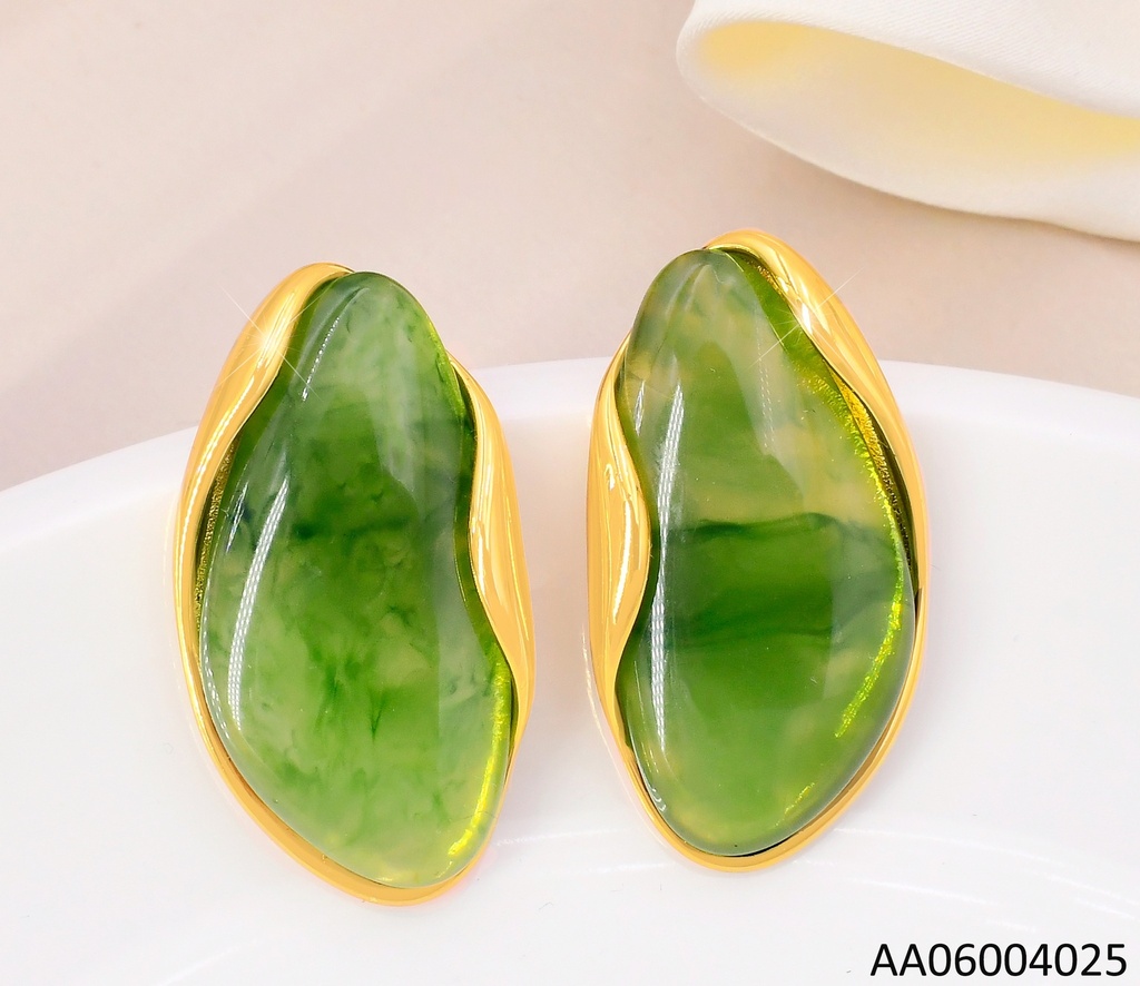 ARETES OVALO IRREGULAR VERDE  EA1292-416