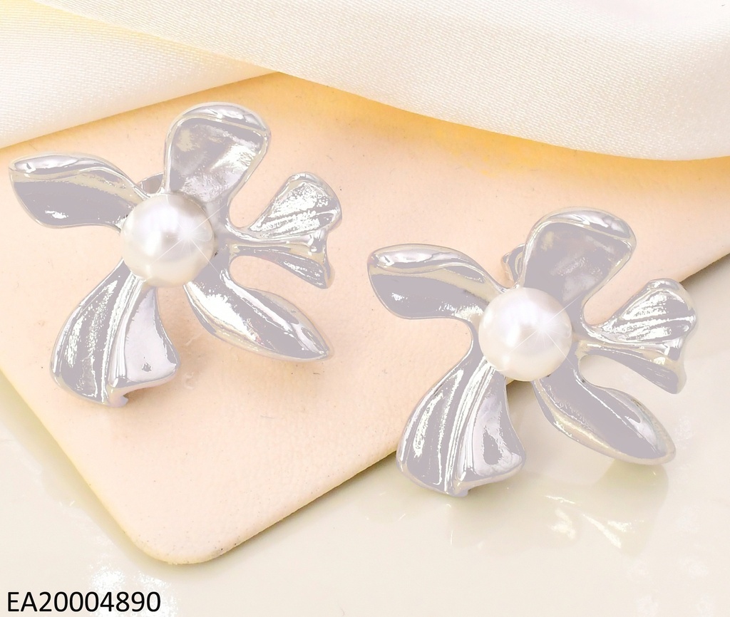 ARETES PLAT FLOR 5 PETALOS ALARGADOS/PERLA CENTRO EE5071-268