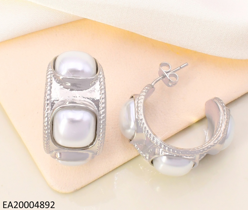 ARETES PLAT "C" 3 PERLAS CUADRADAS EE5032-268