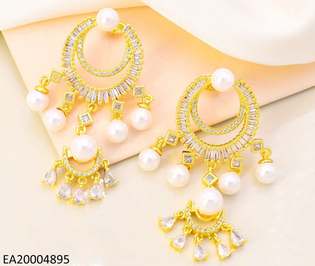 ARETES DOR DOBLE CROQUI OVALO /PERLAS/ZIRC RECT/ROMBOS EE5055-268