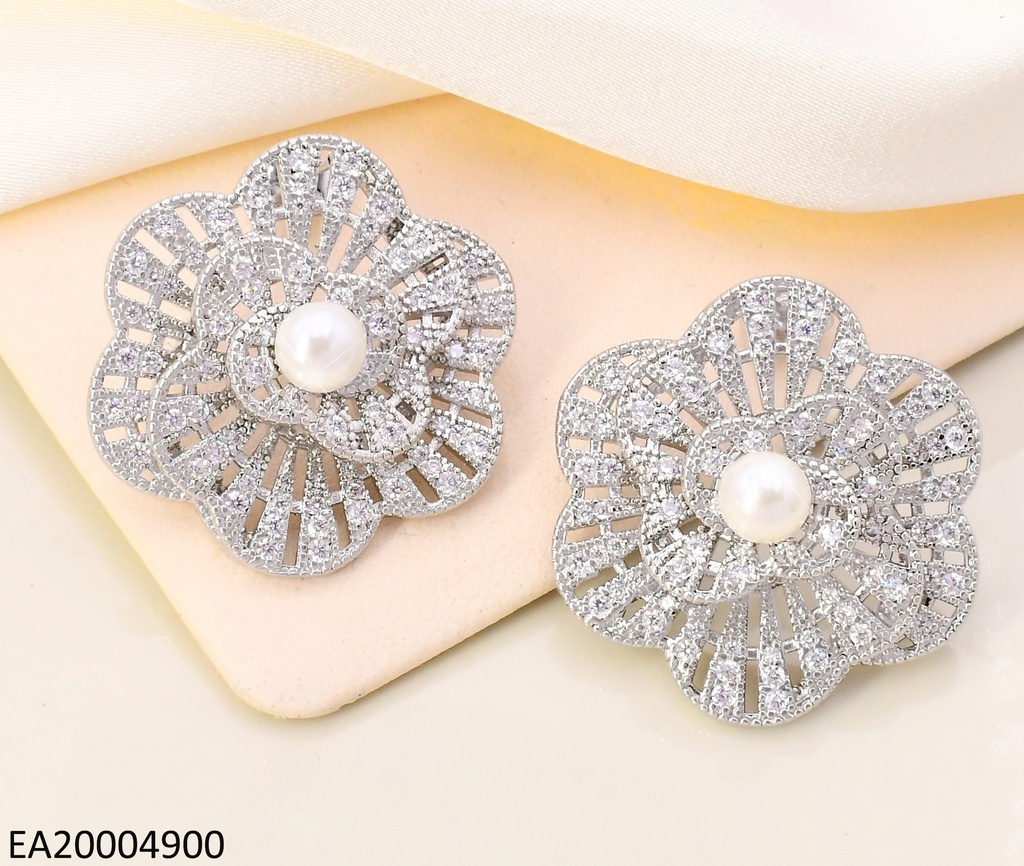 ARETES PLAT  PETALOS EN ESPRIRAL/PERLA CENTRO EE5095-268