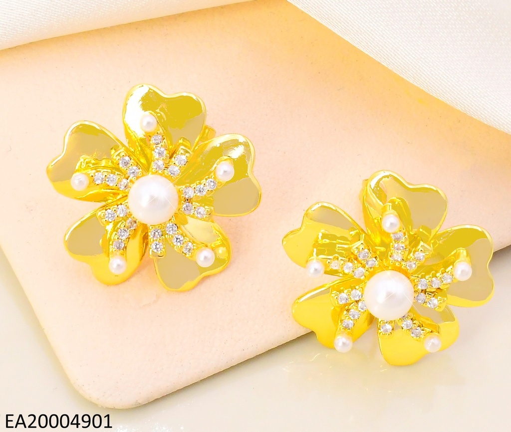 ARETES DOR FLOR PETALOS CORAZONES / PERLA CENTRO EE5074-268