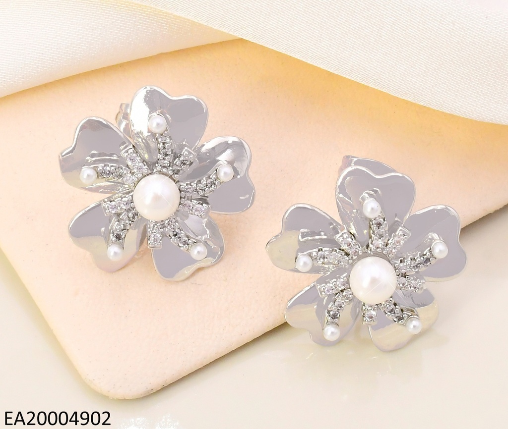 ARETES PLAT FLOR PETALOS CORAZONES / PERLA CENTRO EE5075-268