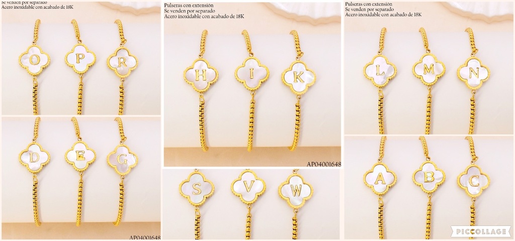 PULSERA DOR AJUSTABLE VAN CLEEF NACAR INICIALES  (ACERO INOX. ACABADO 18K.) P25070037