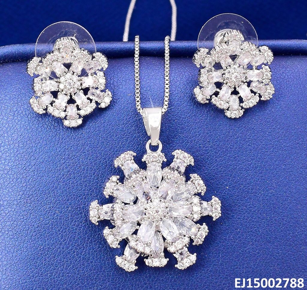 SET PLATEADO FLOR 2 NIVELES ZIRC SE1245-6