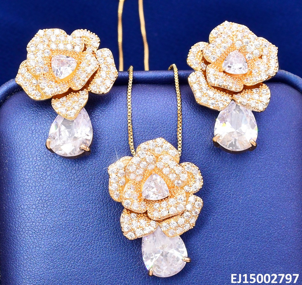SET DORADO FLOR ZIRC/ ZIRC GOTA COLGANTE SE1254-6