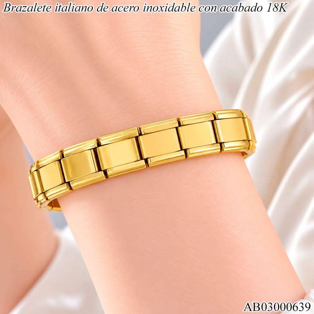 BRAZALETE ITALIANO 18K GOLD ACERO INOX.20CM