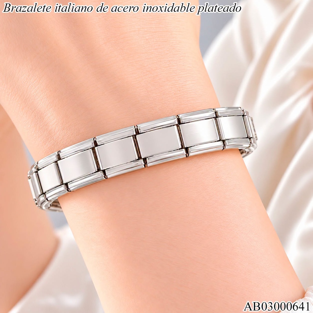 BRAZALETE ITALIANO SILVER ACERO INOX.20CM