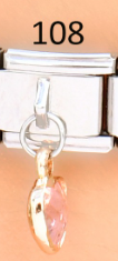 CHARM ITALIANO SILVER ACERO INOX. 9*10MM C/CORAZON ROSA