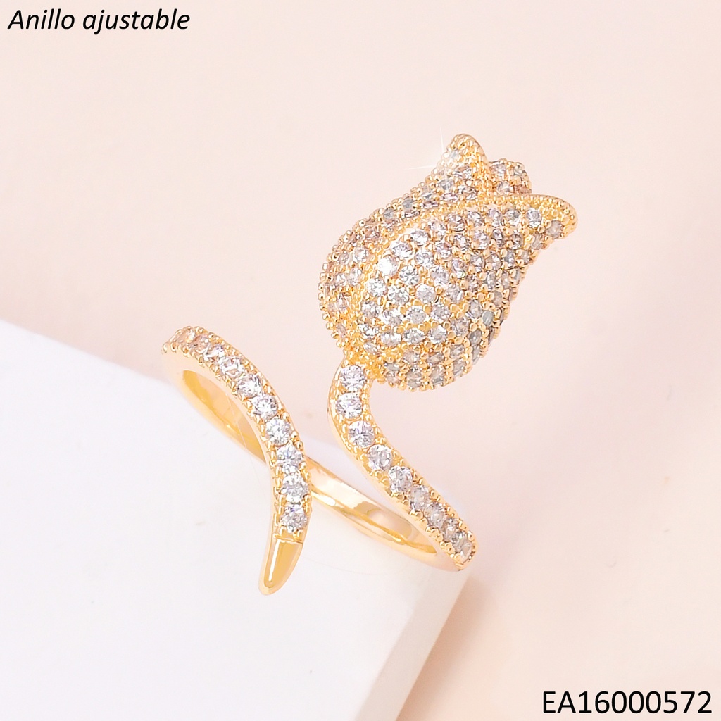 ANILLO DORADO TULIPAN AJUSTABLE ZIRC. RE205-6