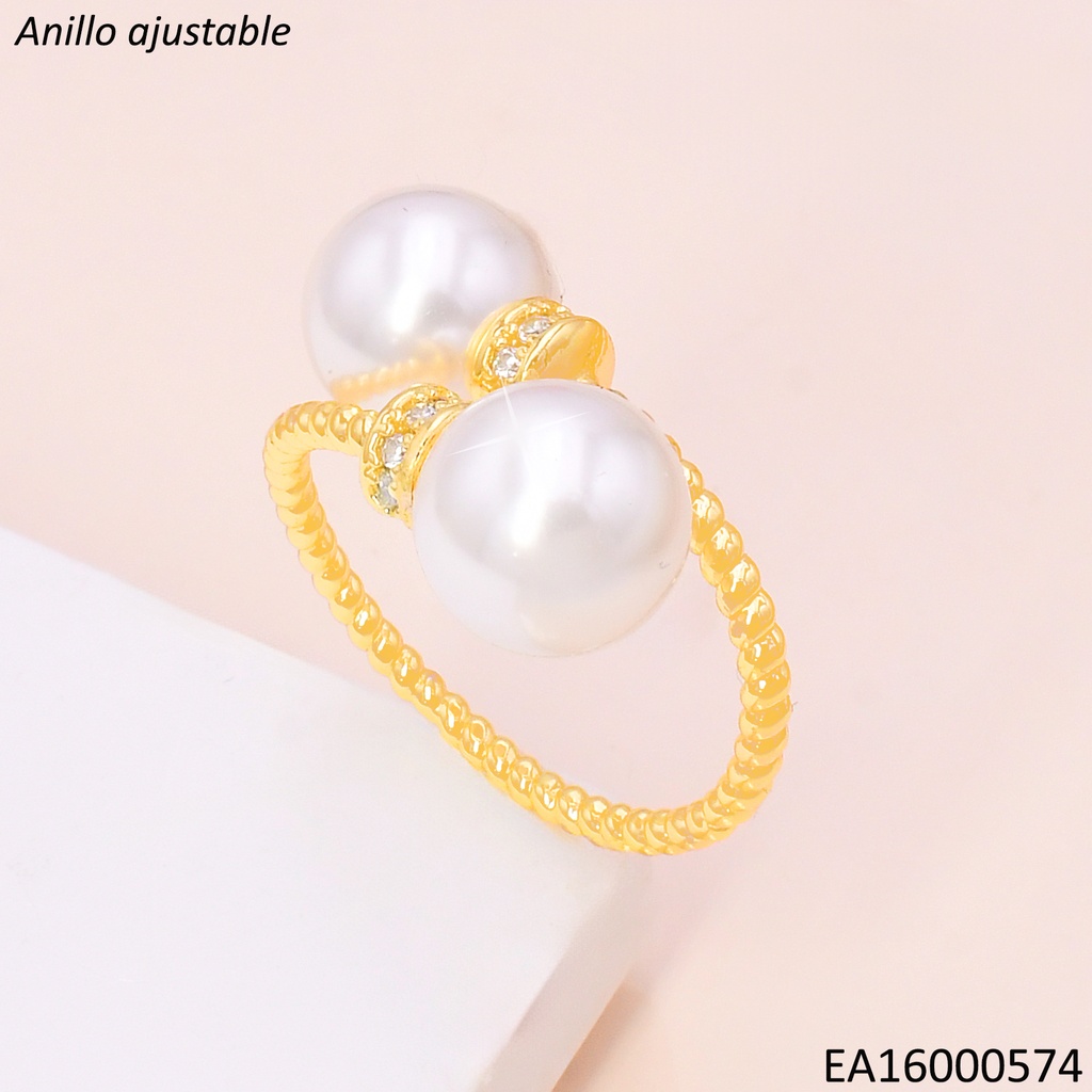 ANILLO AJUSTABLE TORNEADO/DOBLE PERLA CENTRO RE318-9