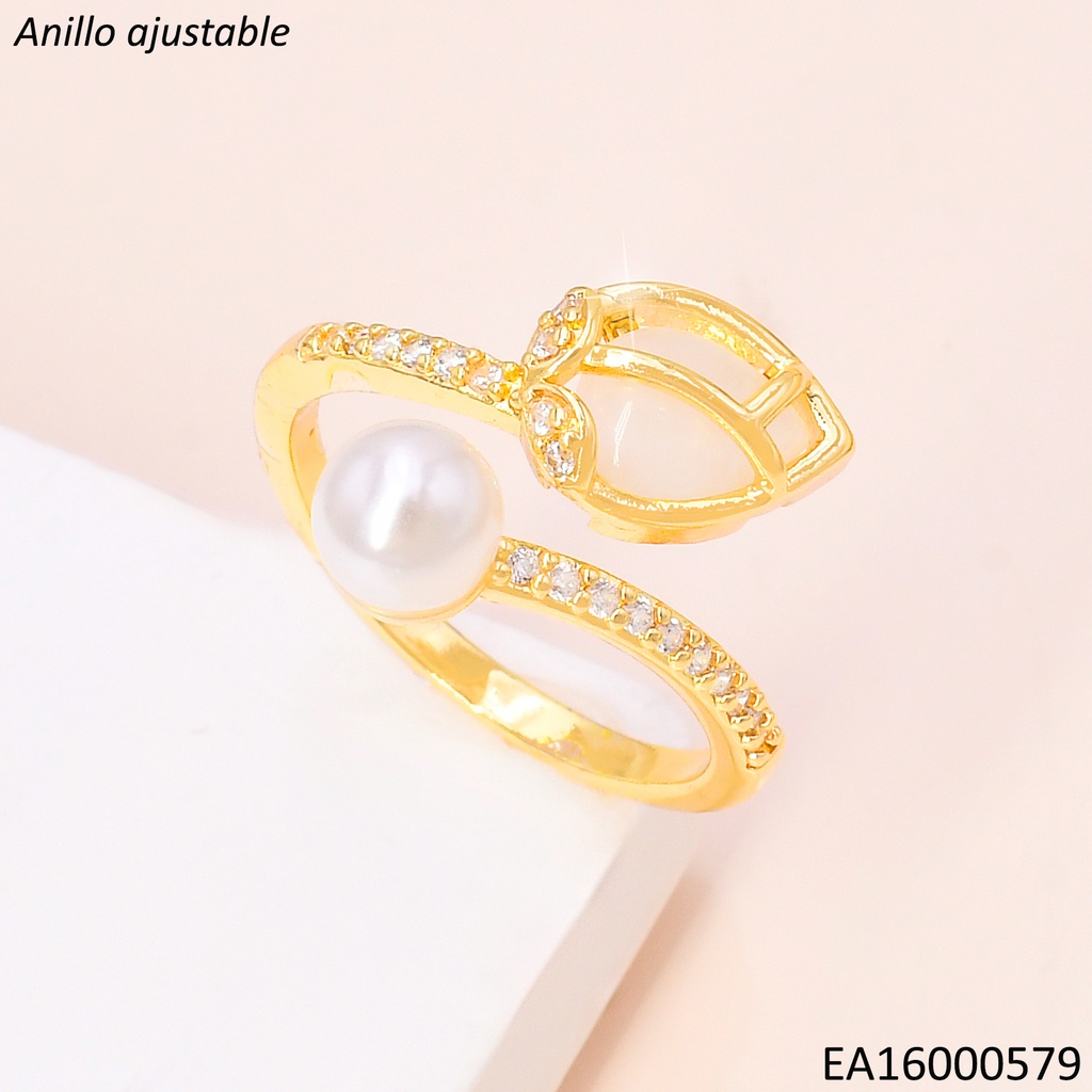 ANILLO DOR AJUSTABLE TULIPAN CREMA  / PERLA RE321-9