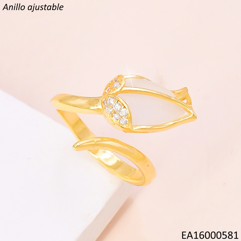 ANILLO DOR AJUSTABLE TULIPAN CREMA RE199-9