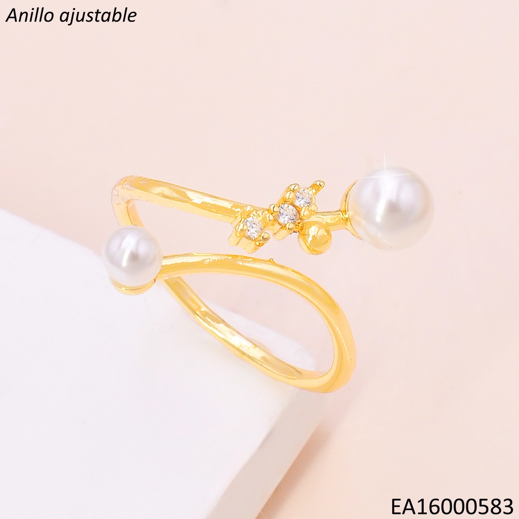 ANILLO DORADO ZIRC C/ DOS PERLAS RE316-9