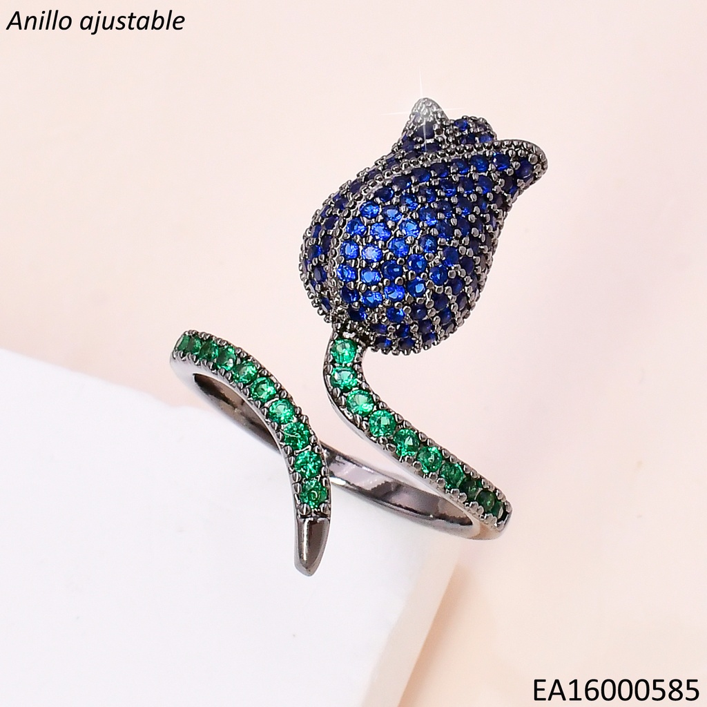 ANILLO NEGRO TULIPAN /ZIRC. AZUL RE204-6