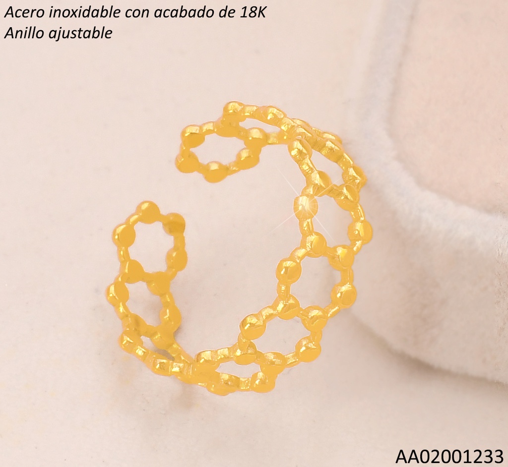 ANILLO ACERO INOX. ACABADO 18K."O" PELOTITAS P25070113