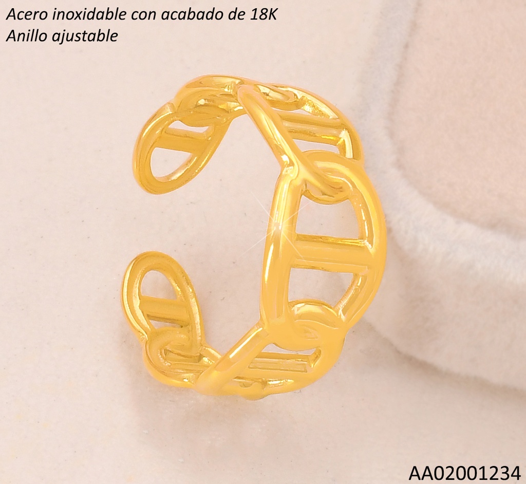 ANILLO ACERO INOX. ACABADO 18K.ESLAB CADENA "D" P25070117