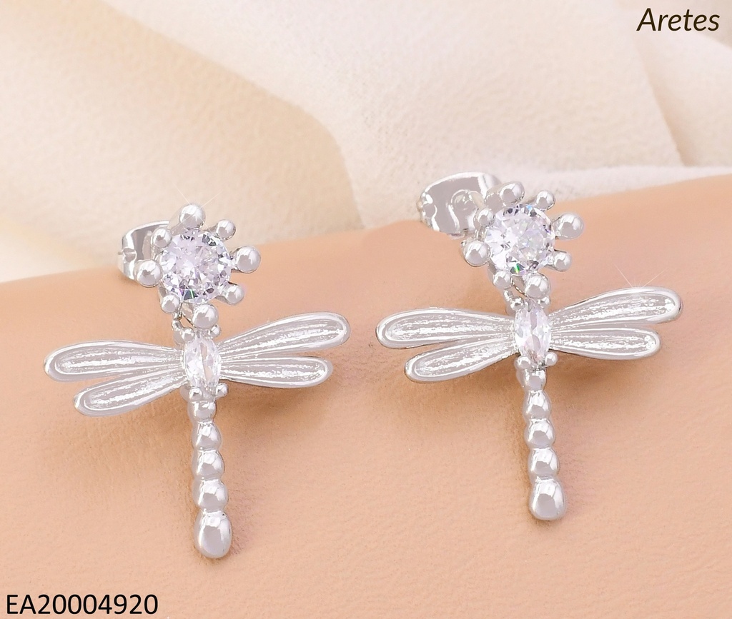ARETES PLAT. LIBELULA CABEZA ZIRC.RD EE5019-268