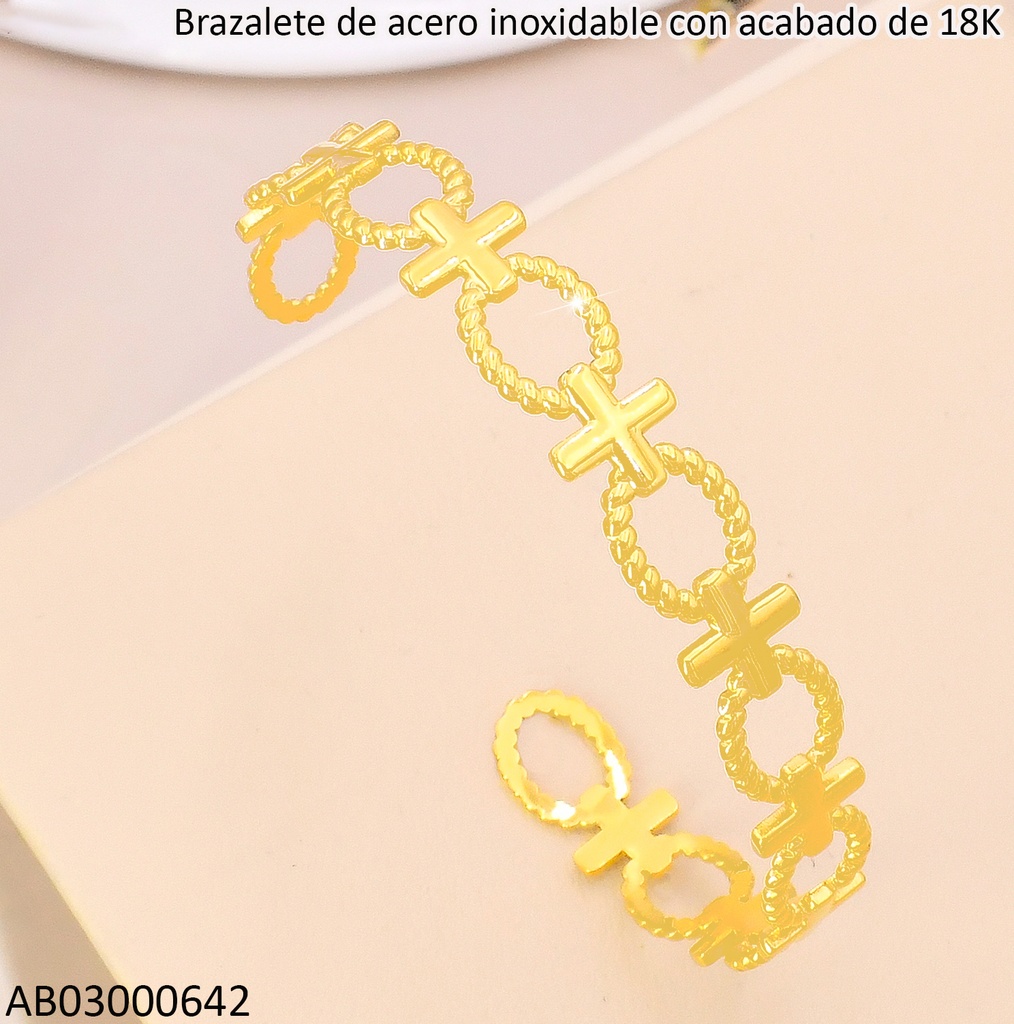 BRAZALETE ACERO INOX. ACABADO 18K.CRUCES/OVALOS P25070085