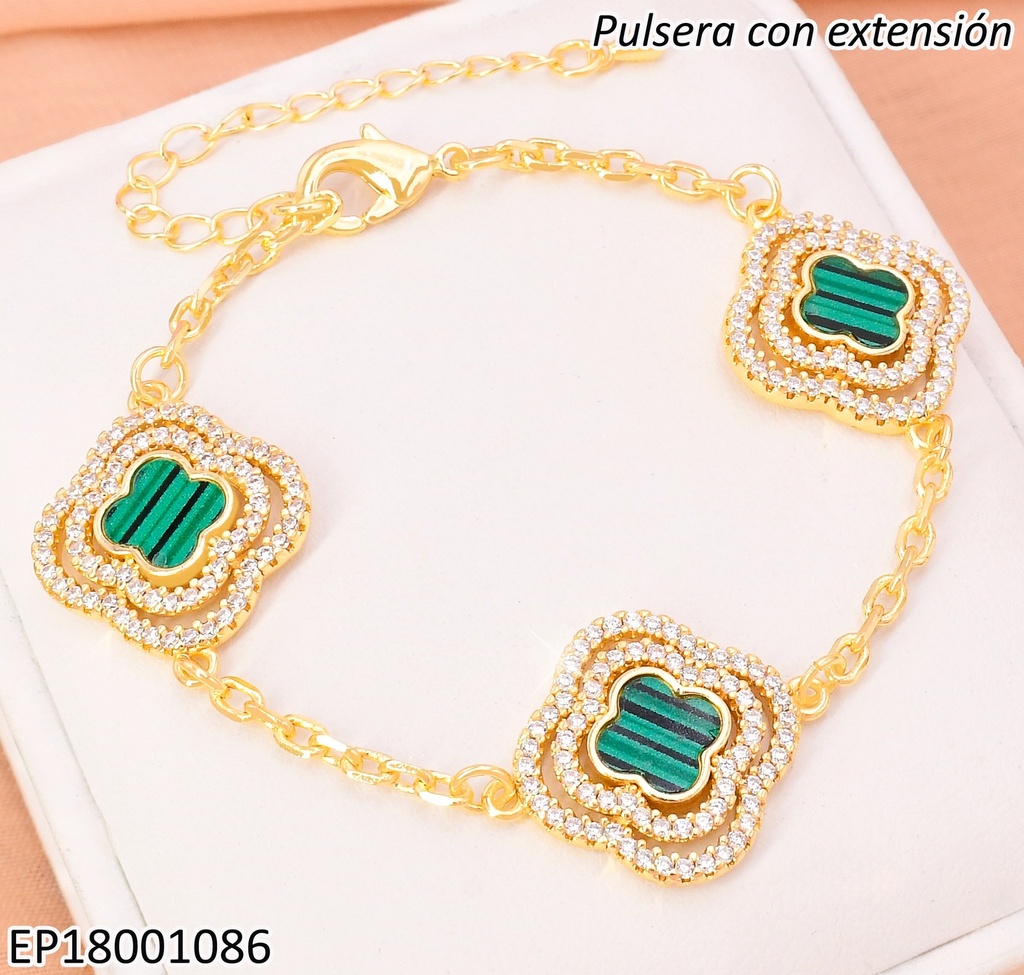 PULSERA DOR DOBLE CROQUI VAN CLEEF ZIRC/ VAN CLEEF CENTRO VERDE BE644-9