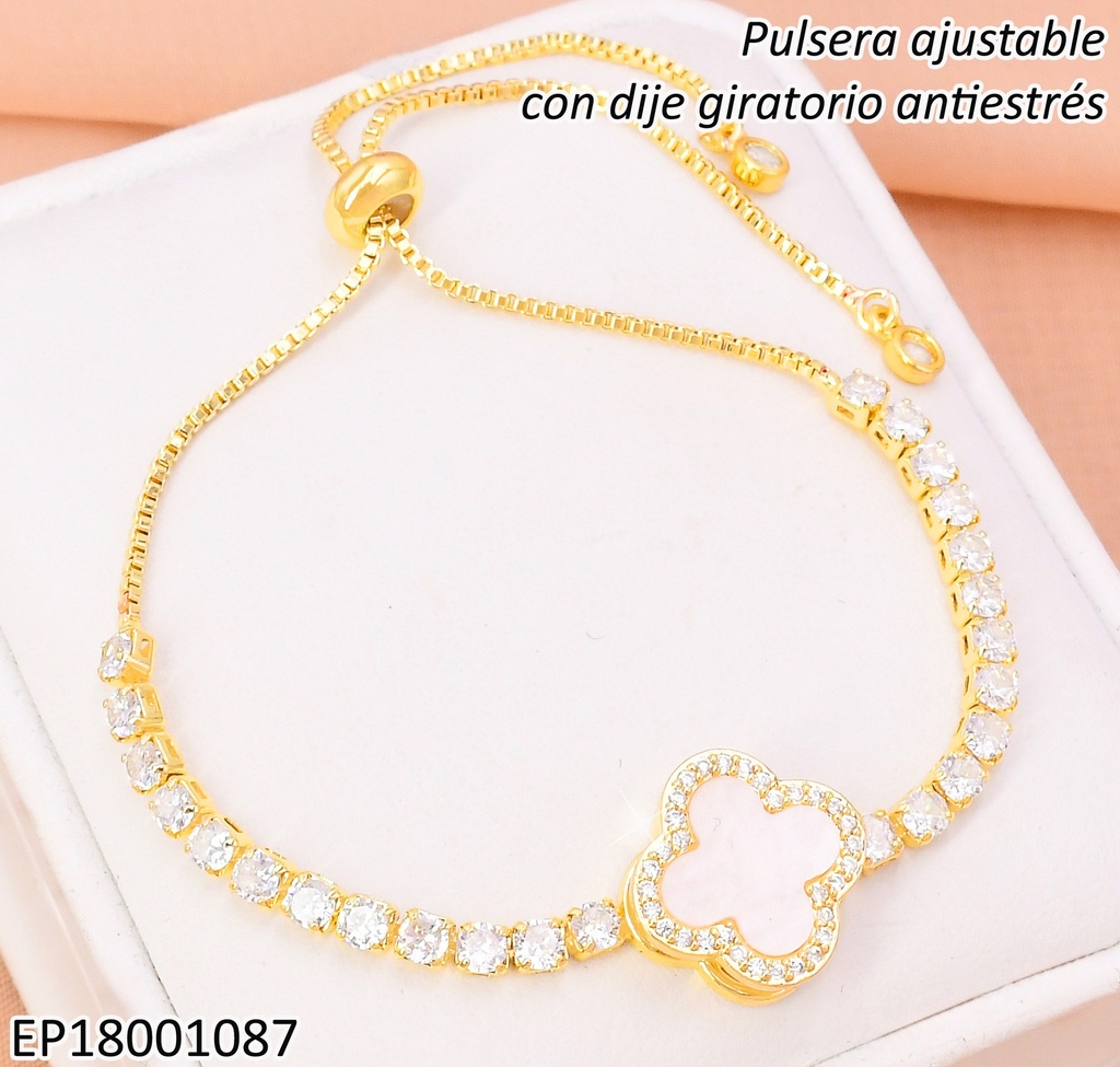 PULSERA DOR AJUSTABLE VAN CLEEF NACAR ANTI-ESTRÉS/ZIRC. BE703-9