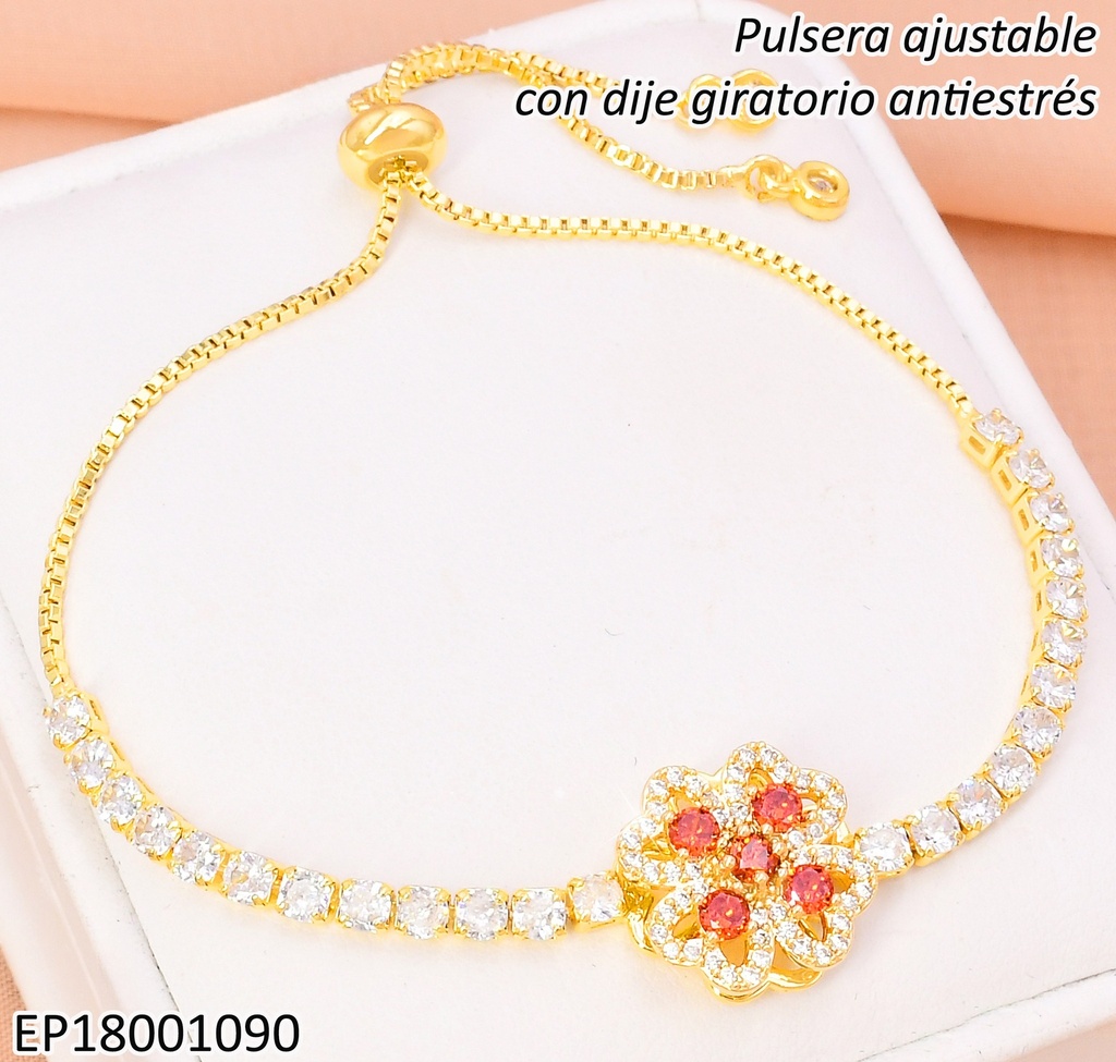 PULSERA DOR AJUSTABLE VAN CLEEF NARANJA ZIRC/ ANTI-ESTRÉS/ZIRC. BE701-9