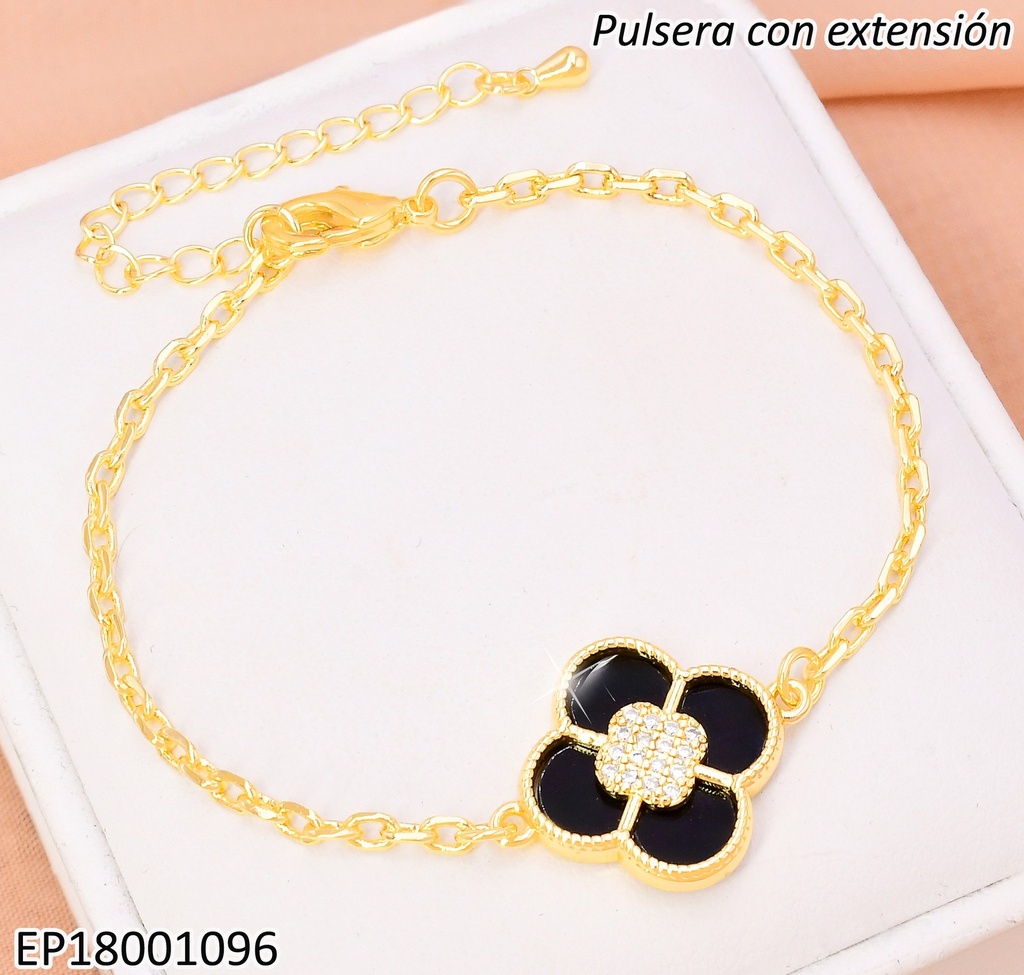 PULSERA VAN CLEEF NEGRO CENTRO CUADRO ZIRCONIAS BE626-9