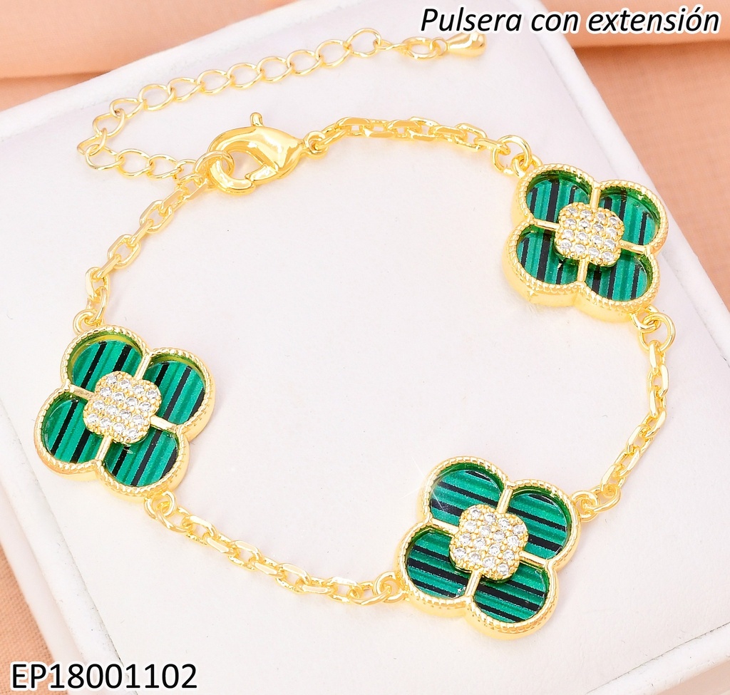 PULSERA 3 VAN CLEEF VERDE CENTRO CUADRO ZIRCONIAS BE628-9