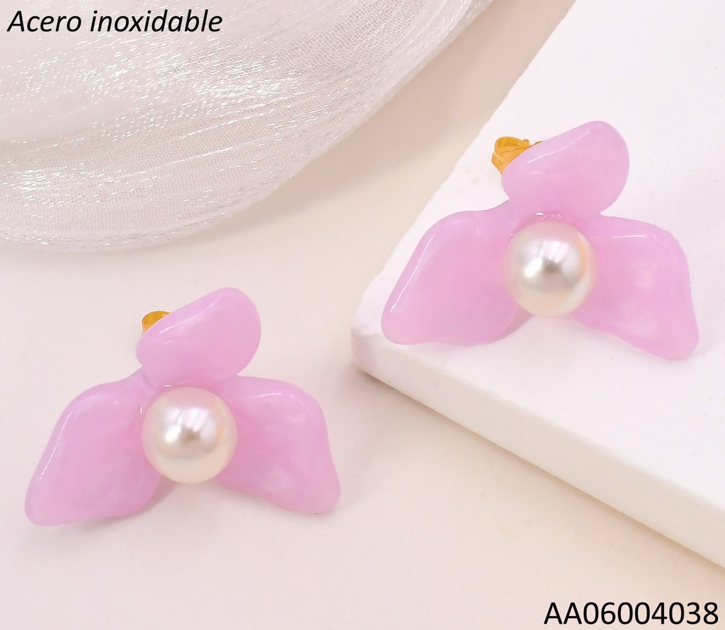 ARETES RESINA FLOR 3 PETALOS LILA EA1286-416