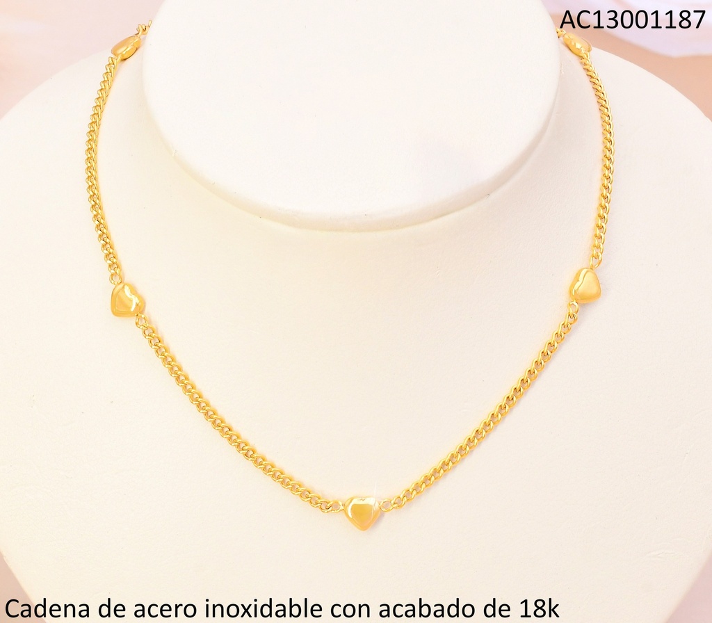 CADENA ACERO INOXIDABLE ACABADO 18K DORADA DIJES CORAZONES P25070046001
