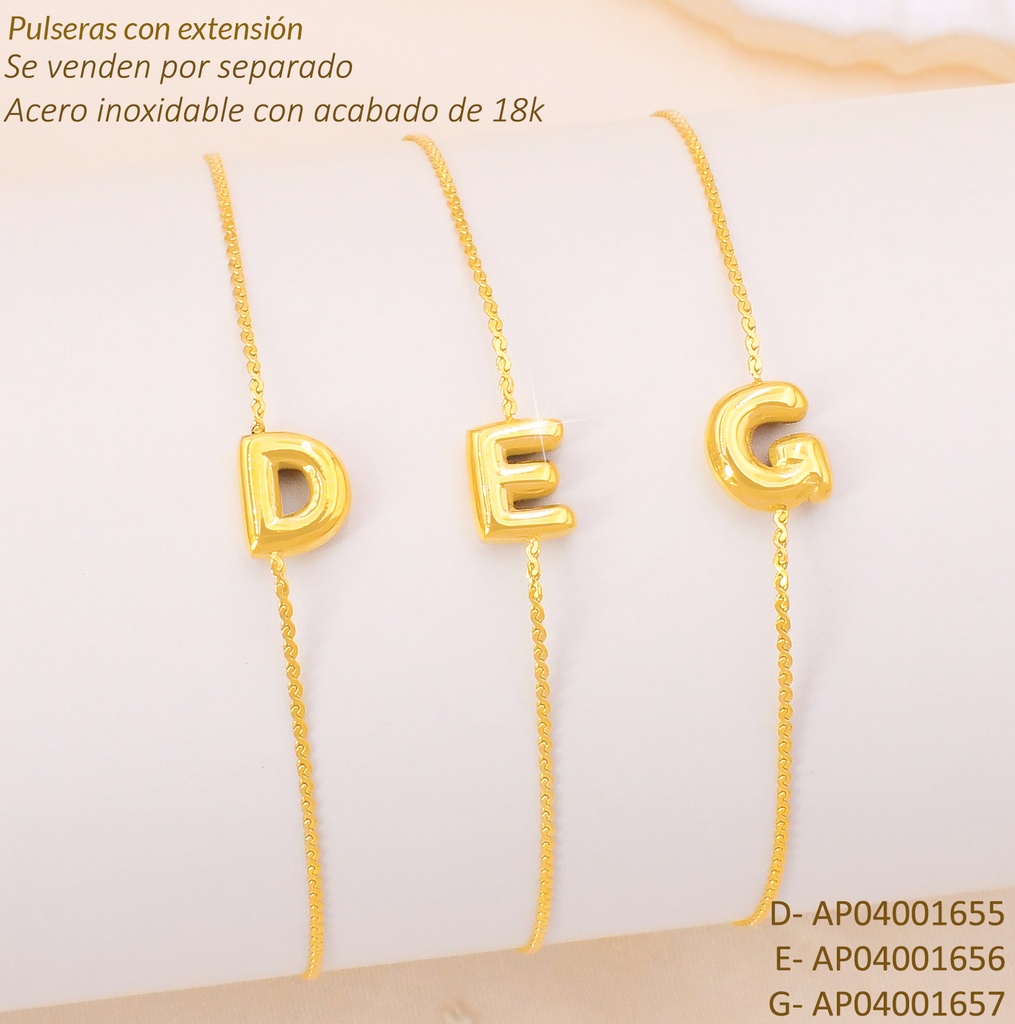 PULSERA ACERO INOX. ACABADO 18K. LETRA "G" P25070040