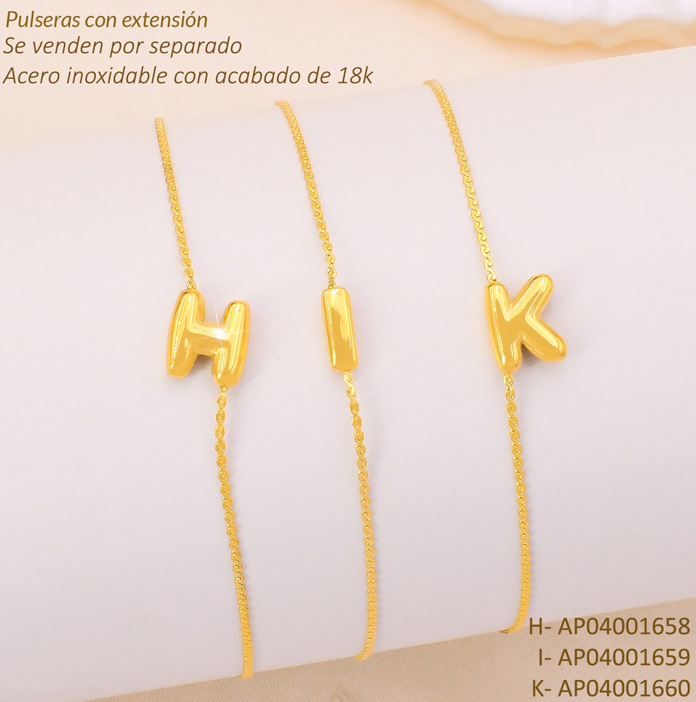 PULSERA ACERO INOX. ACABADO 18K. LETRA "H "P25070040