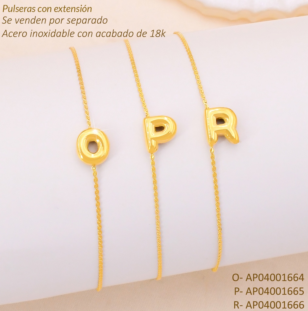 PULSERA ACERO INOX. ACABADO 18K. LETRA "O"P25070040