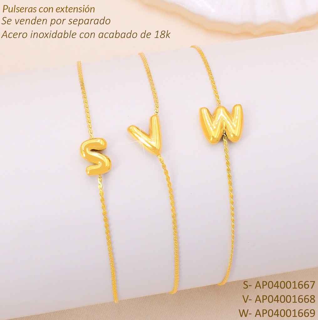 PULSERA ACERO INOX. ACABADO 18K. LETRA "S"P25070040