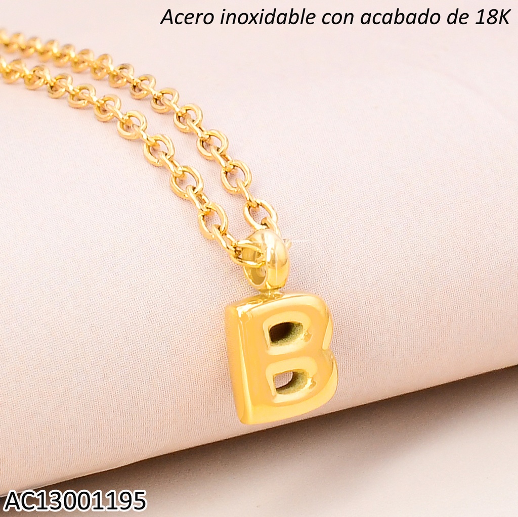 CADENA ACERO INOX. ACABADO 18K.INICIAL "B" P25070039