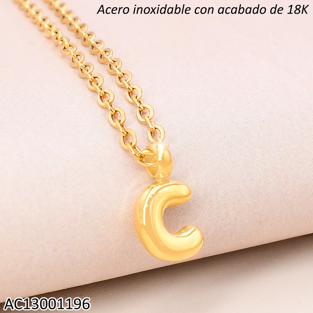 CADENA ACERO INOX. ACABADO 18K.INICIAL "C" P25070039