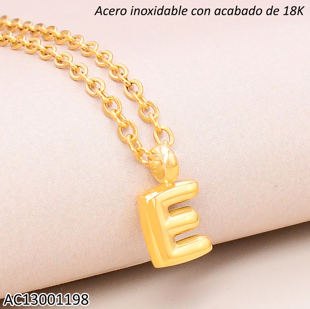 CADENA ACERO INOX. ACABADO 18K.INICIAL "E" P25070039