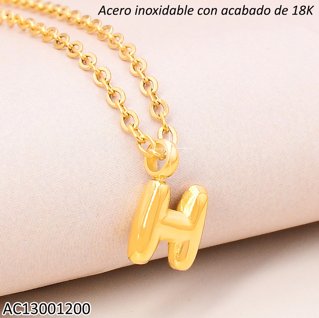 CADENA ACERO INOX. ACABADO 18K.INICIAL "H" P25070039