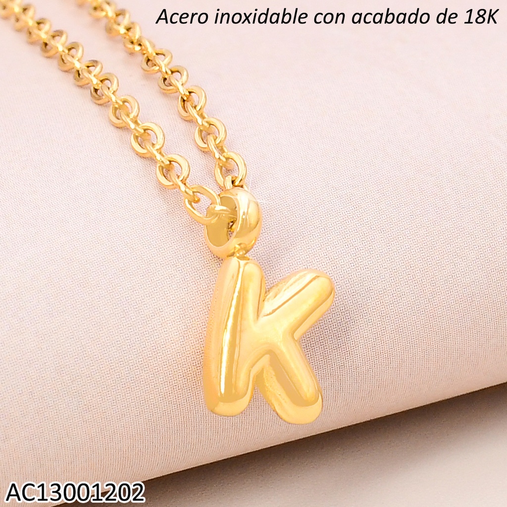 CADENA ACERO INOX. ACABADO 18K.INICIAL "K" P25070039