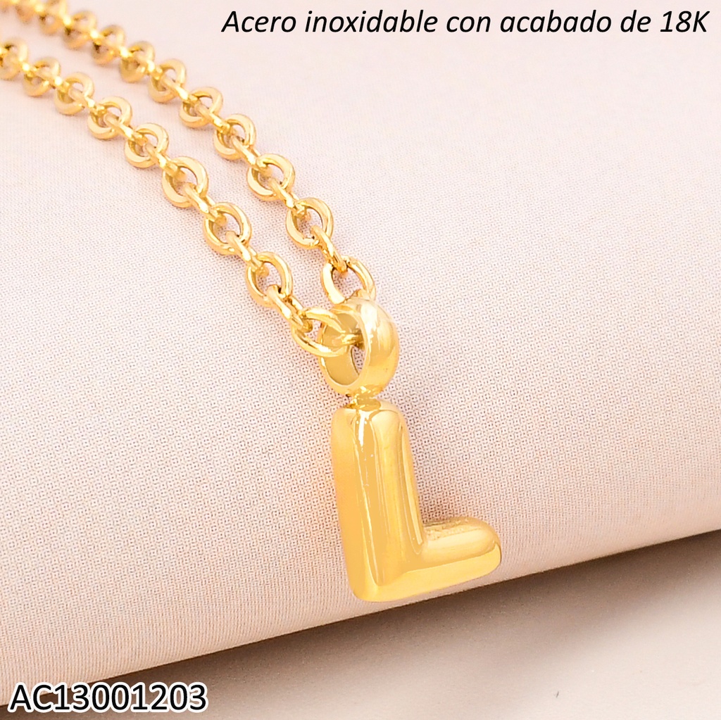 CADENA ACERO INOX. ACABADO 18K.INICIAL "L" P25070039