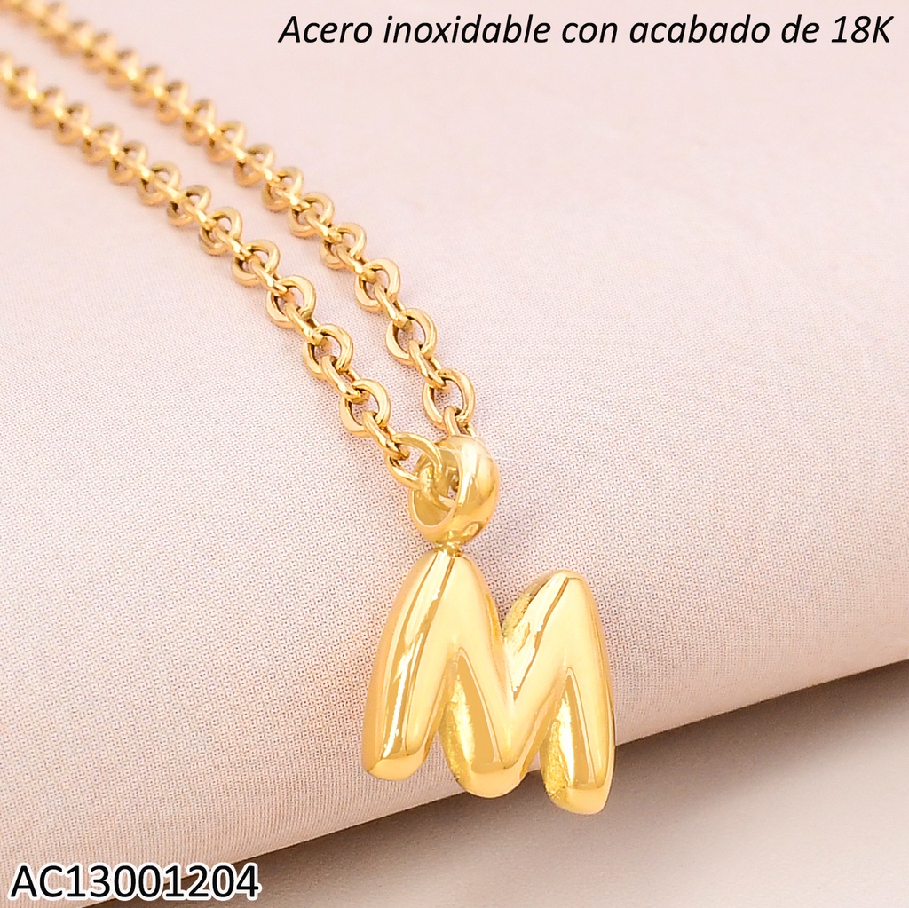 CADENA ACERO INOX. ACABADO 18K.INICIAL "M" P25070039
