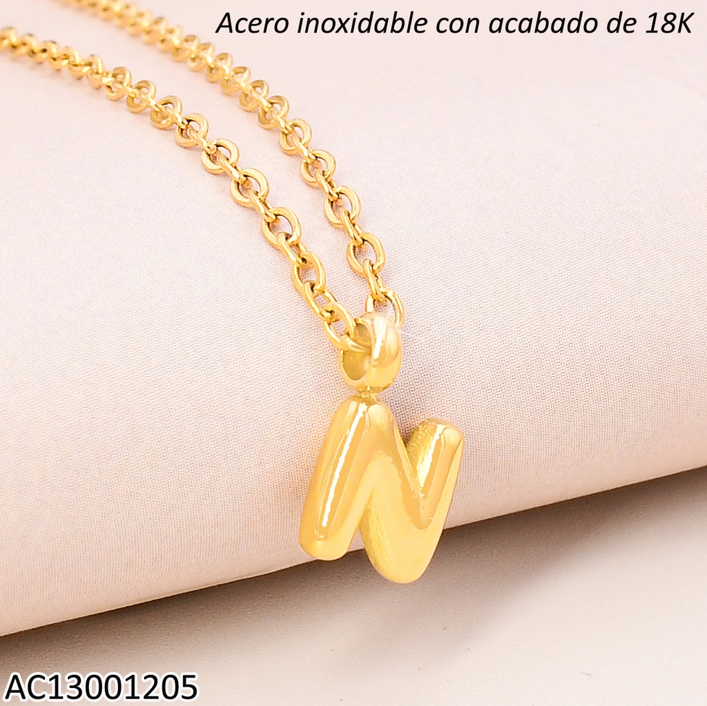 CADENA ACERO INOX. ACABADO 18K.INICIAL "N" P25070039