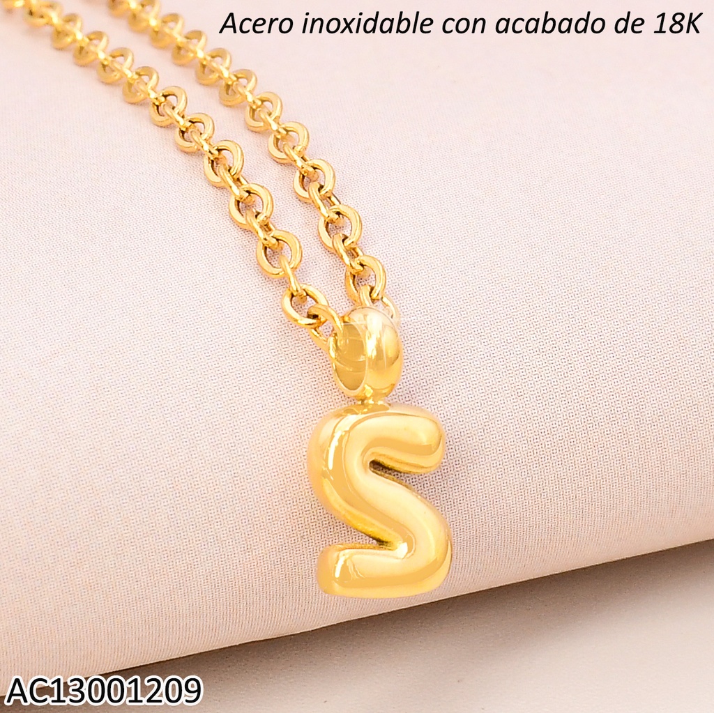 CADENA ACERO INOX. ACABADO 18K.INICIAL "R" P25070039