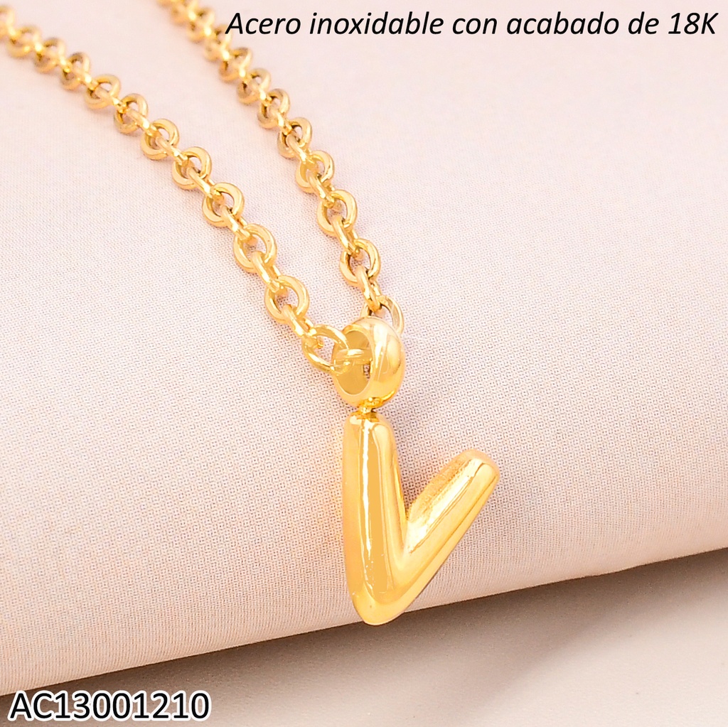 CADENA ACERO INOX. ACABADO 18K.INICIAL "V" P25070039